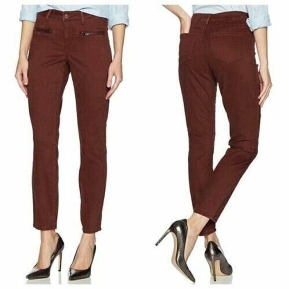 NYDJ Pants - NYDJ Zip Detail Skinny Chino Pants Size 6 Deep Currant Red Ankle Jeans Stretch